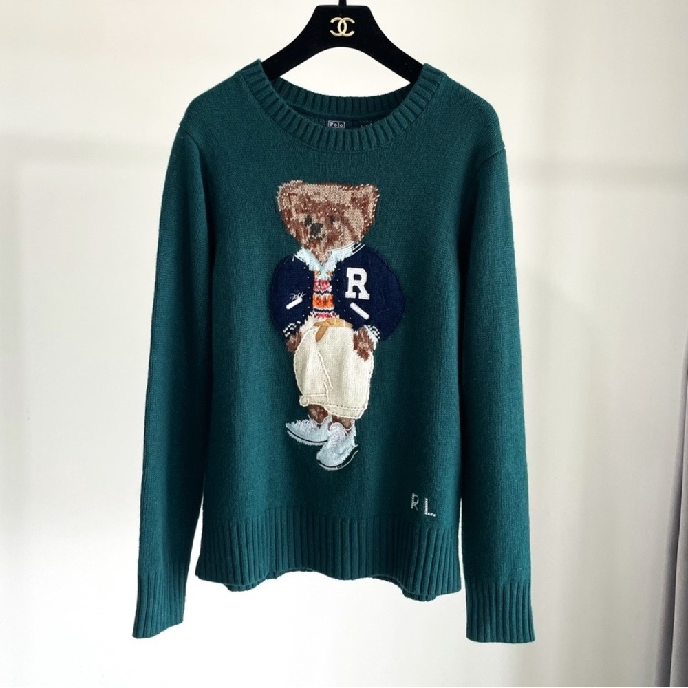 Ralph Lauren Green Sweater with Bear Motif